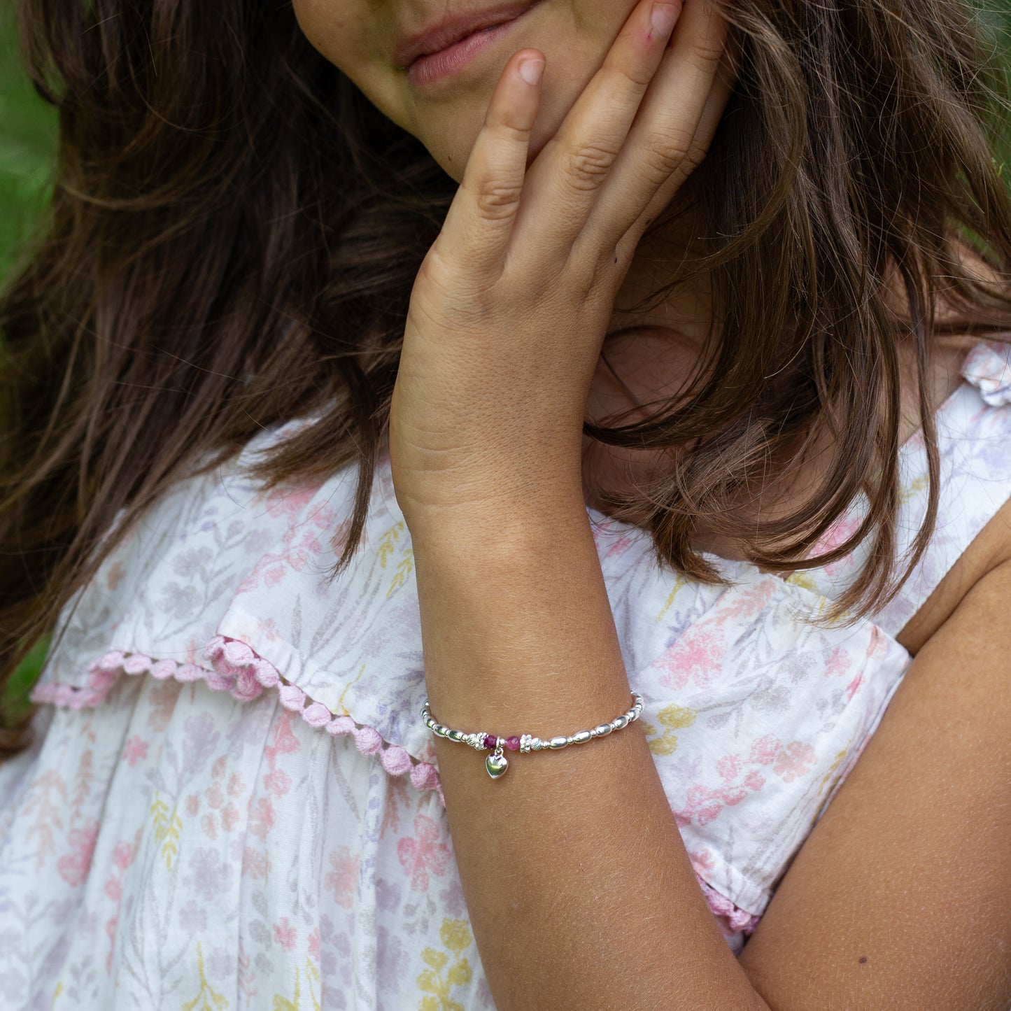 Little Heart and Tourmaline gemstone girl's silver bracelet