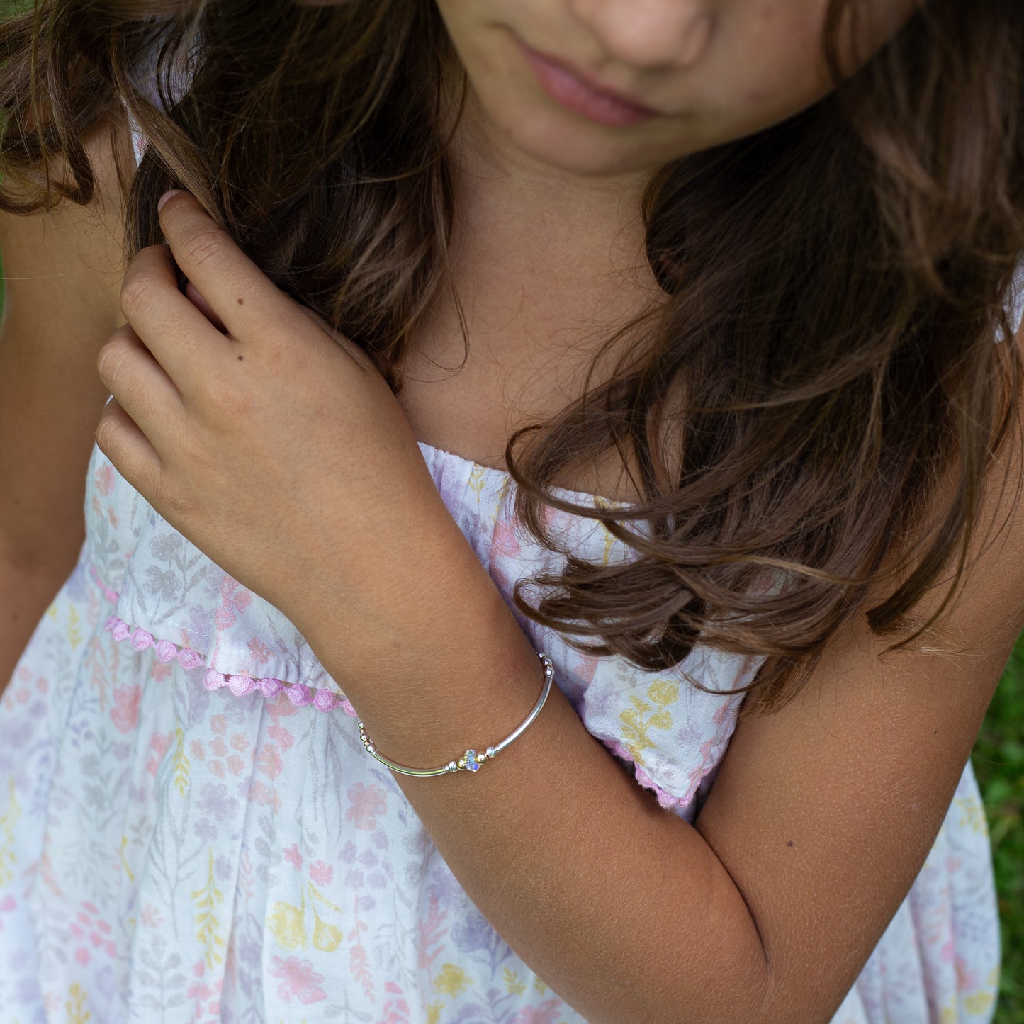 Rainbow glass bead silver girl's bracelet