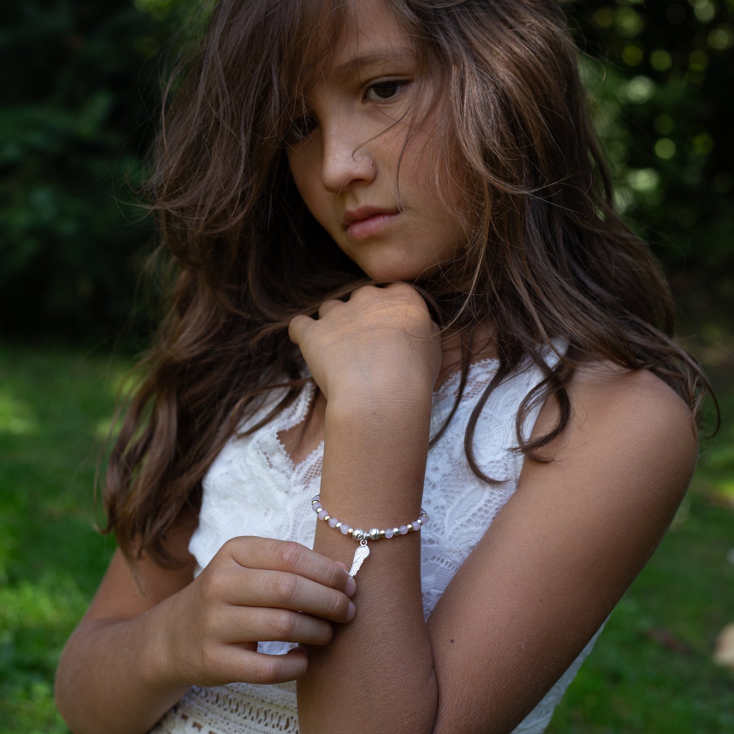 Angel Wing and Rose Quartz girl's bracelet