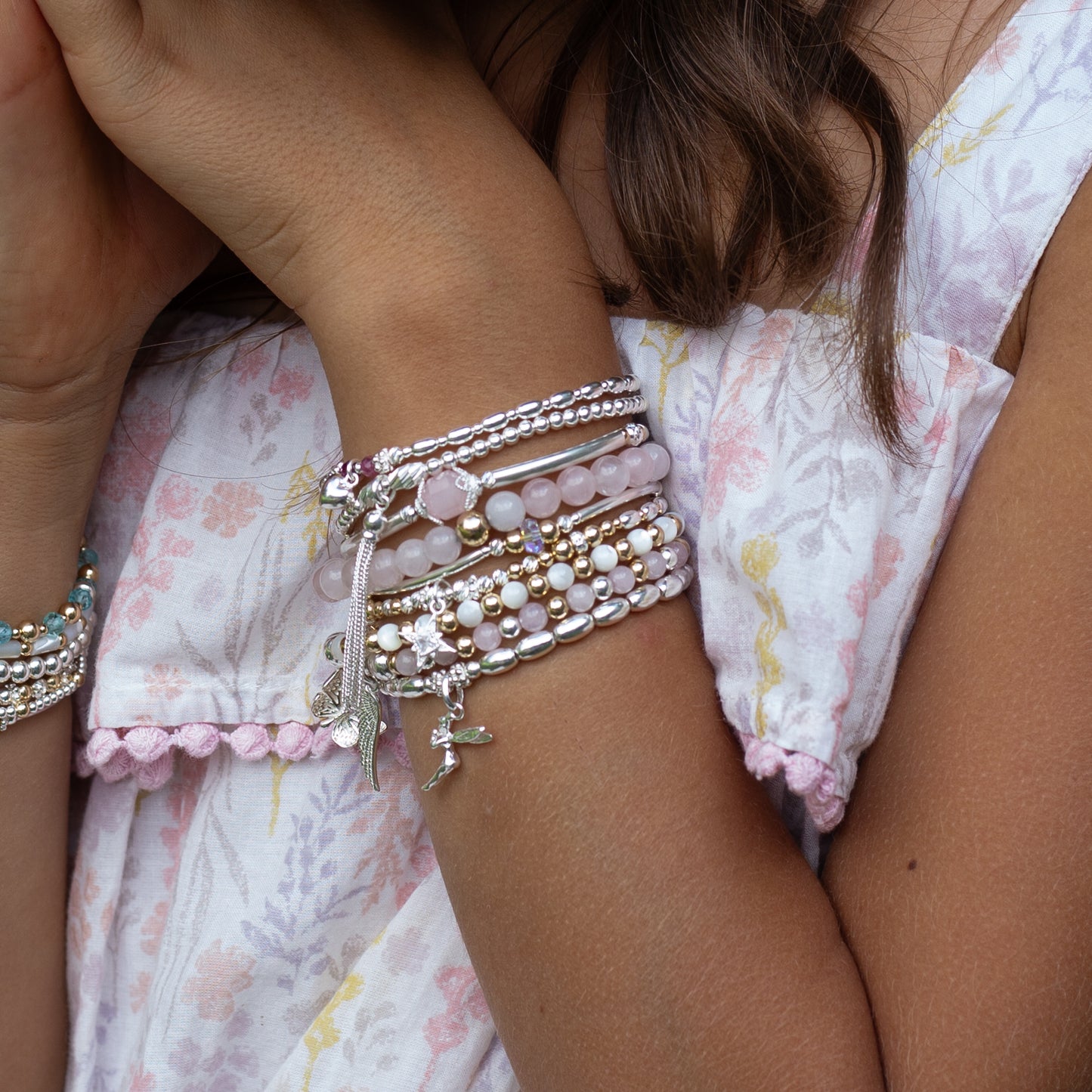 Rainbow glass bead silver girl's bracelet