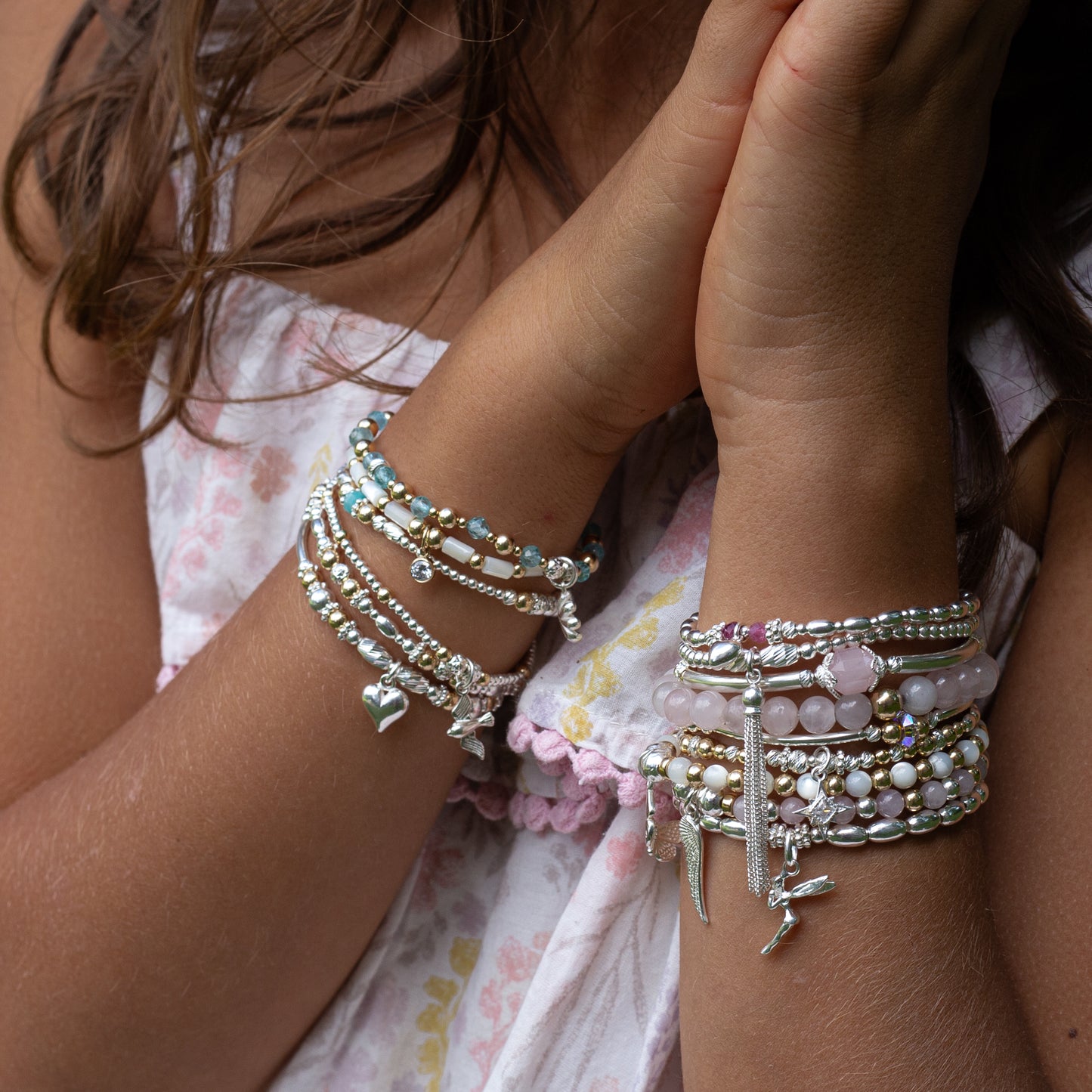 Little Heart and Tourmaline gemstone girl's silver bracelet