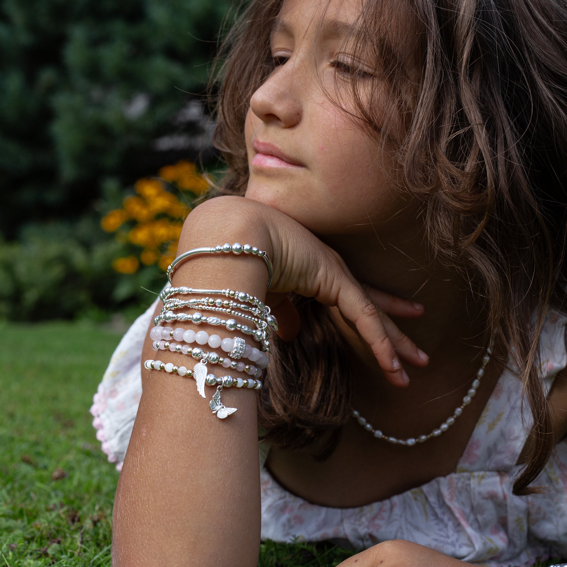 Silver Butterfly and Mother of Pearl girl's bracelet