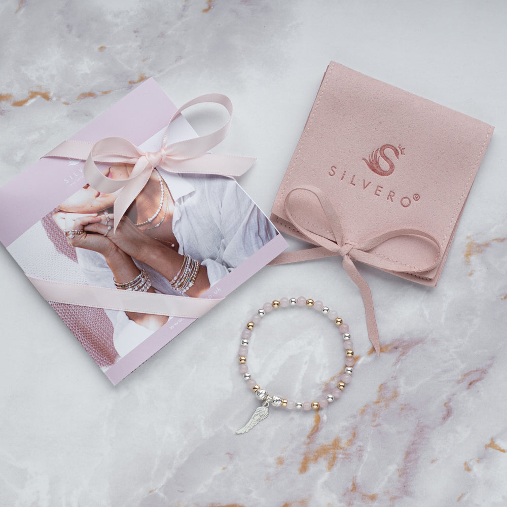 Angel Wing and Rose Quartz girl's bracelet