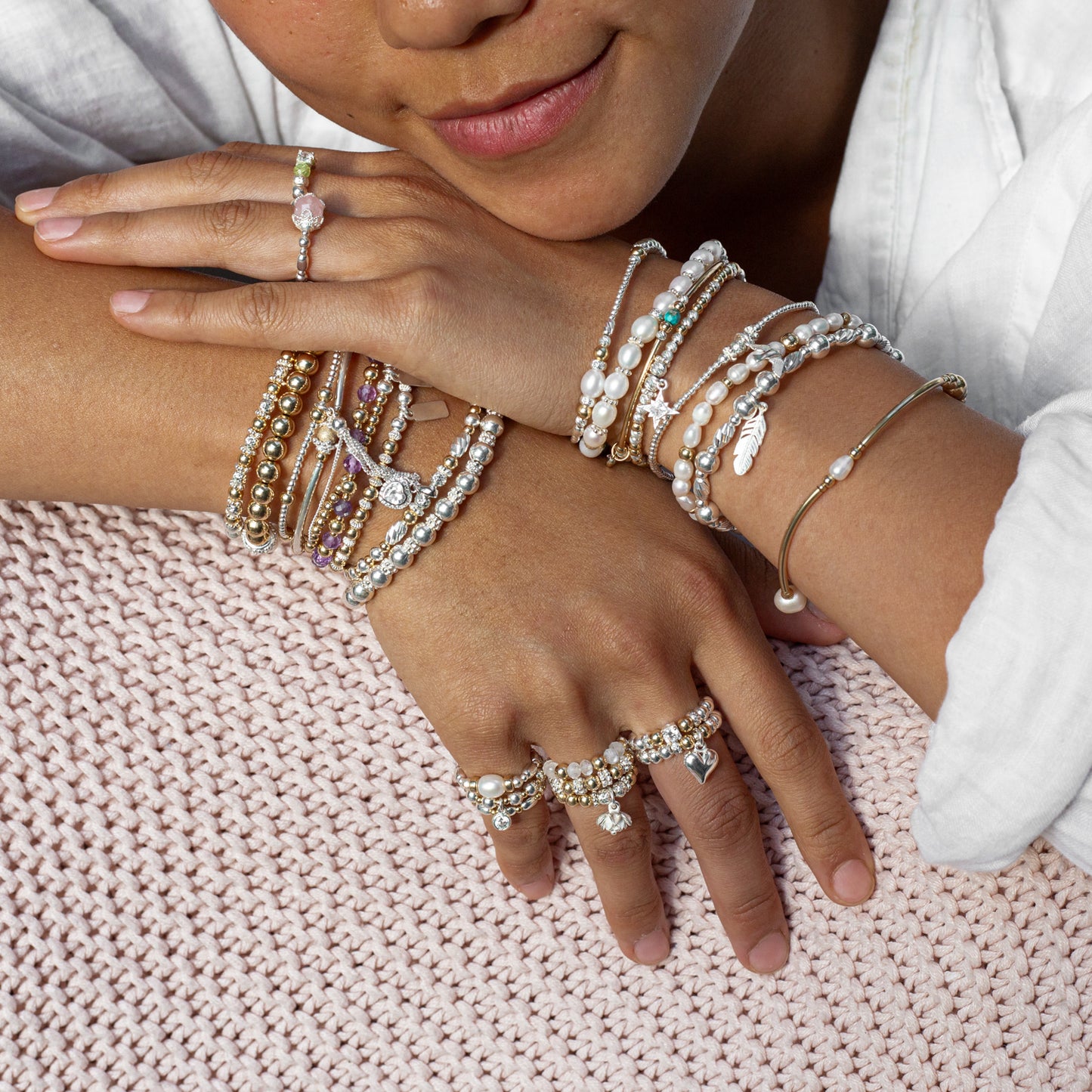 Golden Lotus ring stack with Moonstone gemstone