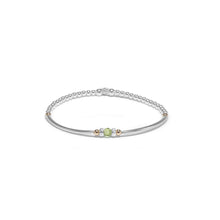 Load image into Gallery viewer, Elegant tube silver bracelet with Peridot gemstone and multicut silver beads