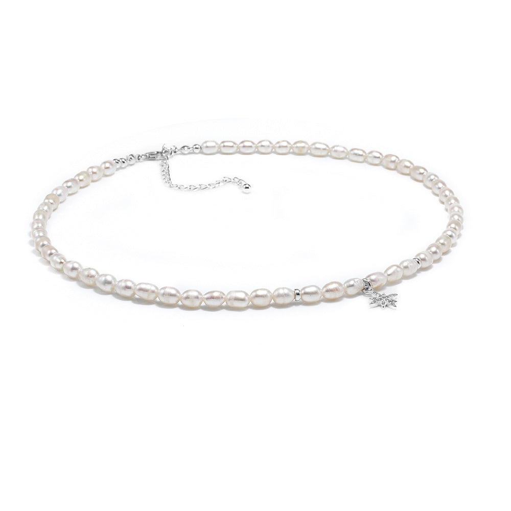 North Star sterling silver choker necklace with genuine Freshwater pearls