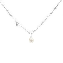 Load image into Gallery viewer, Baroque pearl 925 silver link chain necklace with Cubic Zirconia stone