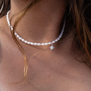 North Star sterling silver choker necklace with genuine Freshwater pearls