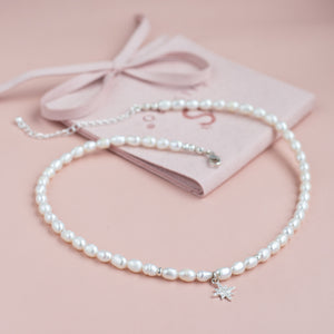 North Star sterling silver choker necklace with genuine Freshwater pearls