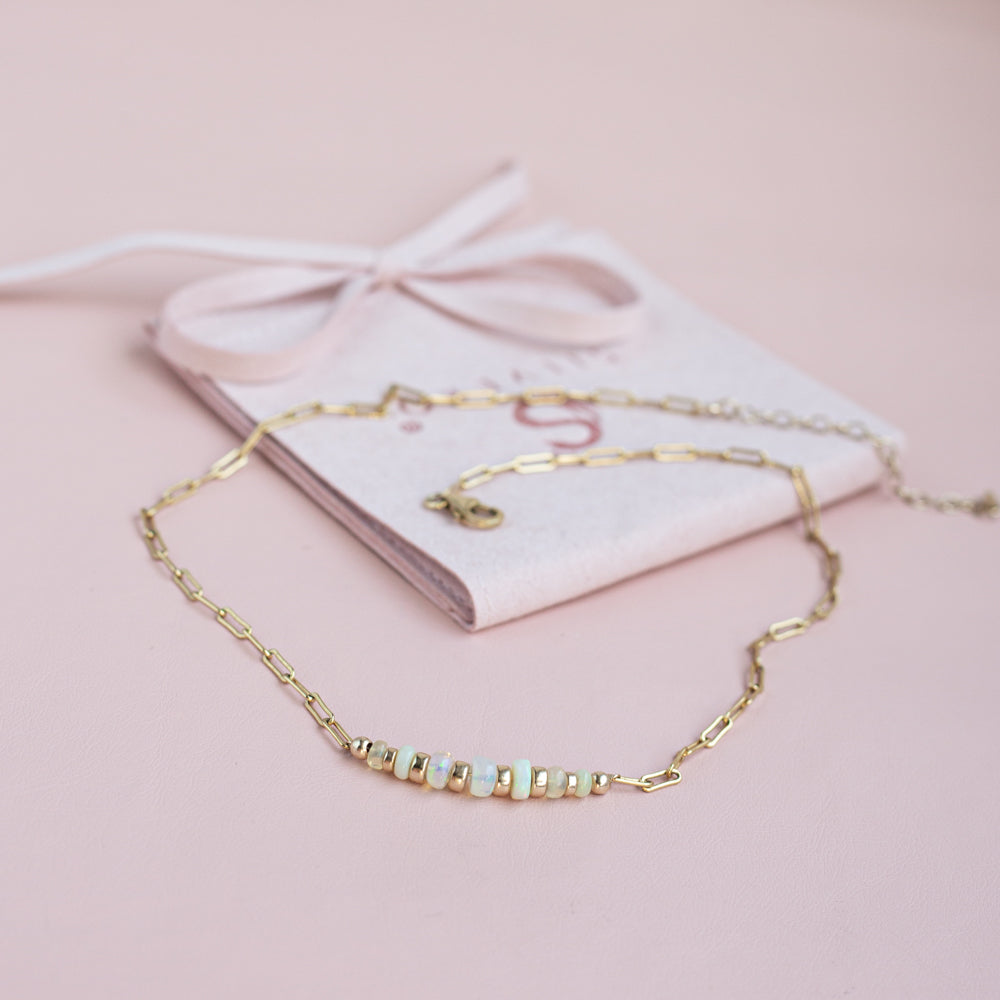 Luxurious Ethiopian Opal 14k gold filled links chain necklace choker