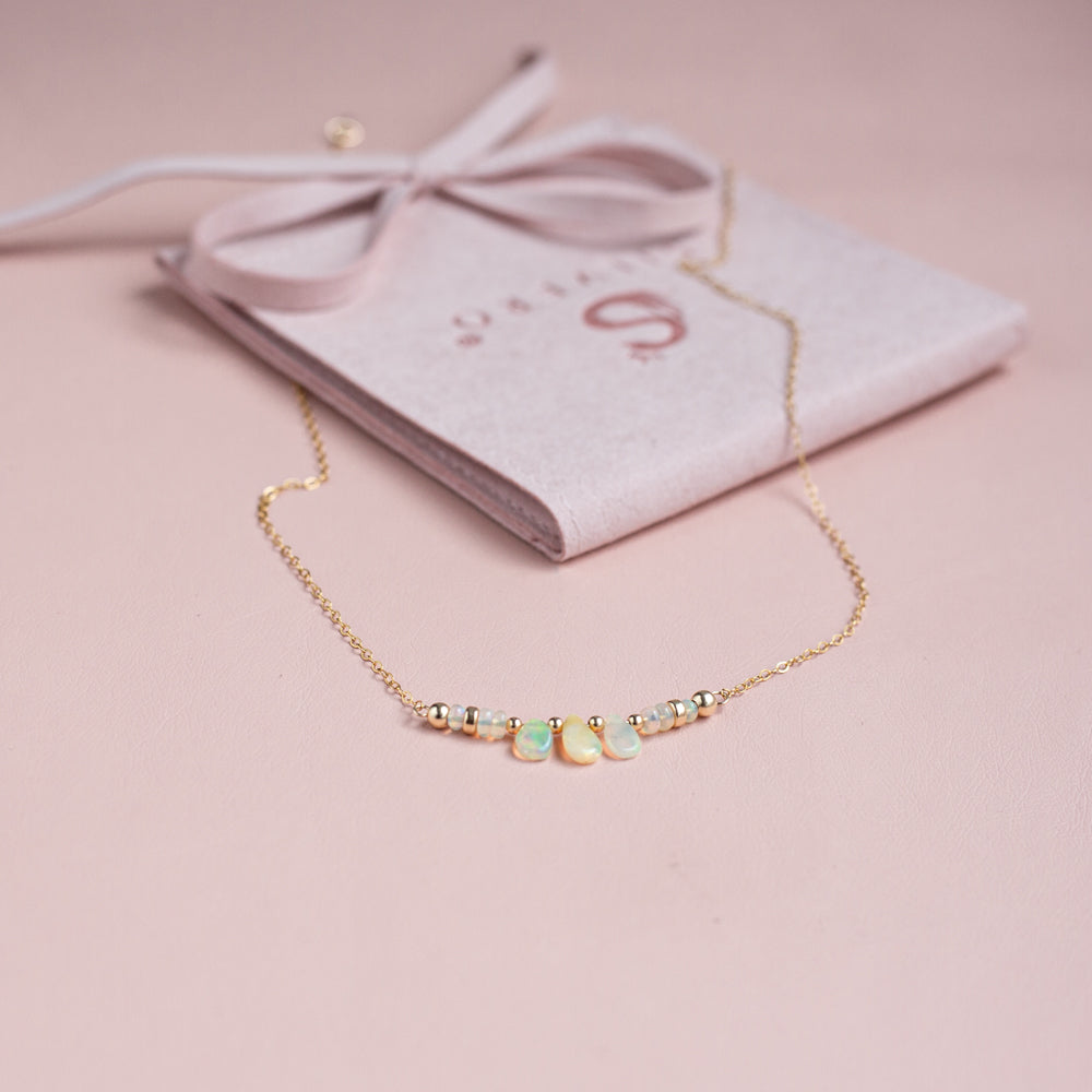 Dainty 14k gold filled and Ethiopian Opal necklace