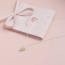 Load image into Gallery viewer, Delicate silver necklace with Peridot gemstone and tiny Heart charm