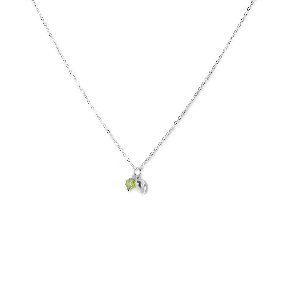 Delicate silver necklace with Peridot gemstone and tiny Heart charm