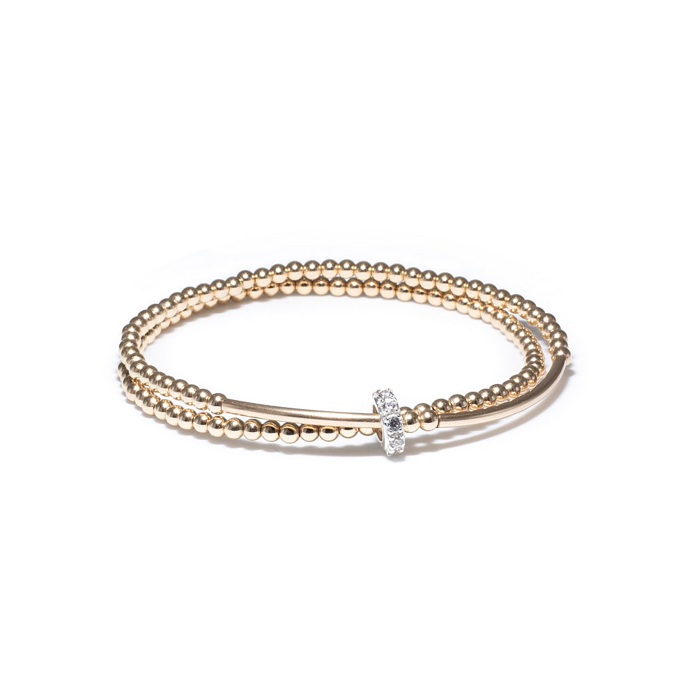Elegant 14k gold filled double bracelet with Cubic Zirconia stones