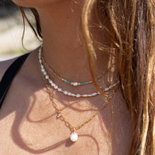 Load image into Gallery viewer, Luxury 14k gold filled link choker necklace with Emerald and Freshwater Pearl
