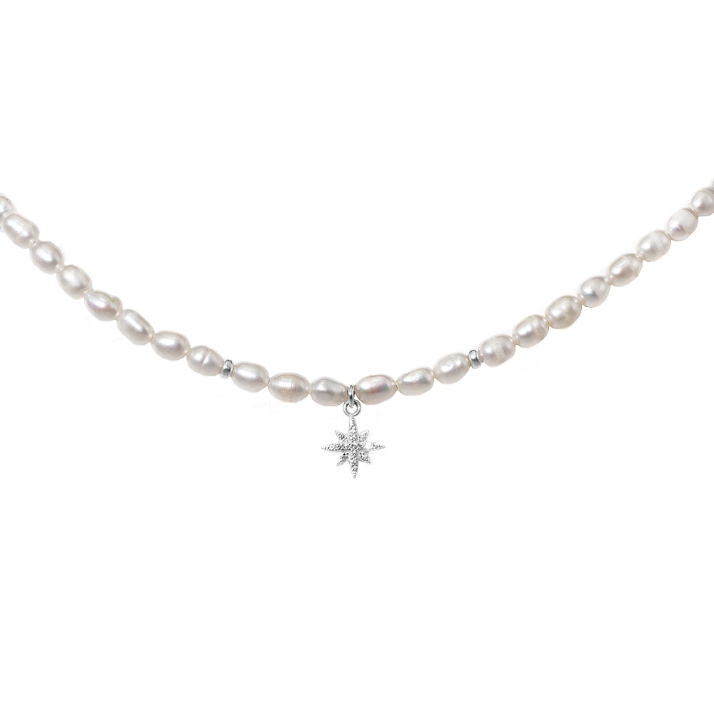 North Star sterling silver choker necklace with genuine Freshwater pearls