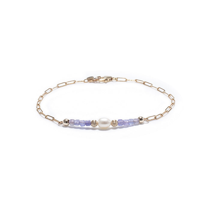Minimalist 14k gold filled link chain bracelet with Tanzanite and Pearl