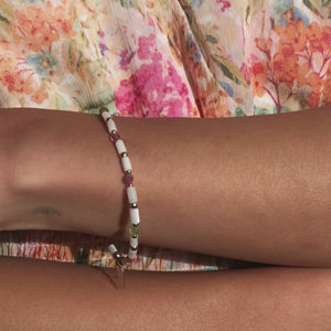 Candy stacking bracelet with Tourmaline and Mother of Pearl