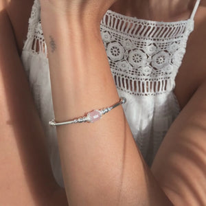 Romantic sterling silver stacking bracelet with Rose Quartz gemstone