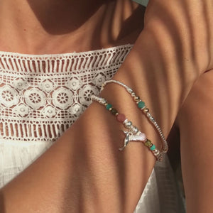 Ocean blue silver stacking bracelet with Peruvian Amazonite gemstone