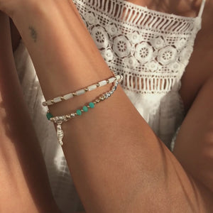Seahorse bracelet stack with Amazonite gemstone and Mother of Pearl