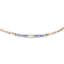 Load image into Gallery viewer, Luxury 14k gold filled link choker necklace with Tanzanite and Freshwater Pearl