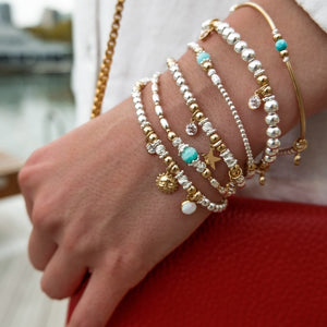 Luxury silver bracelet stack set with 14k gold filled Sun, Opal gemstone and Cubic zircona charm