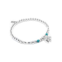 Load image into Gallery viewer, Oriental 925 sterling silver stretch stacking bracelet with Elephant charm and Turquoise gemstone