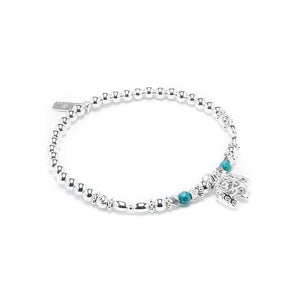 Oriental 925 sterling silver stretch stacking bracelet with Elephant charm and Turquoise gemstone