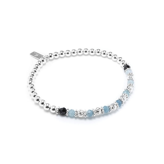 Luxury 925 sterling silver elastic/stretch stacking bracelet with Aquamarine gemstone