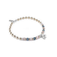 Load image into Gallery viewer, Summer bloom silver stacking bracelet with 14k gold filled beads, Rose Quartz and Kyanite gemstones