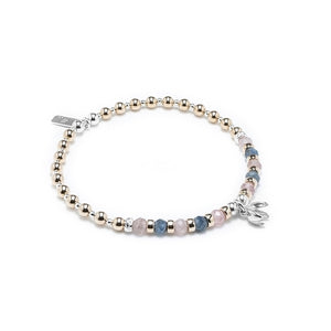 Summer bloom silver stacking bracelet with 14k gold filled beads, Rose Quartz and Kyanite gemstones