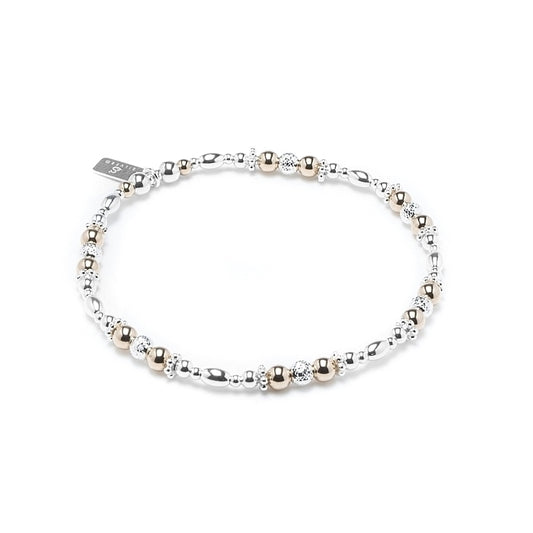 Luxury sterling silver stretch stacking bracelet with 14k gold filled beads