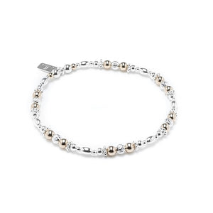 Luxury sterling silver stretch stacking bracelet with 14k gold filled beads