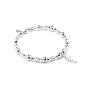 Beautiful Feather silver stacking bracelet with dazzling multicut silver beads