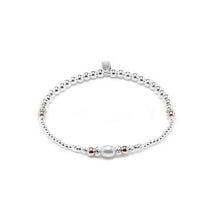 Load image into Gallery viewer, Minimalist 925 sterling silver stacking bracelet with white Freshwater pearl