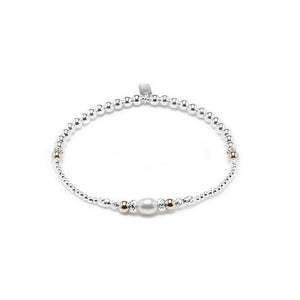 Minimalist 925 sterling silver stacking bracelet with white Freshwater pearl