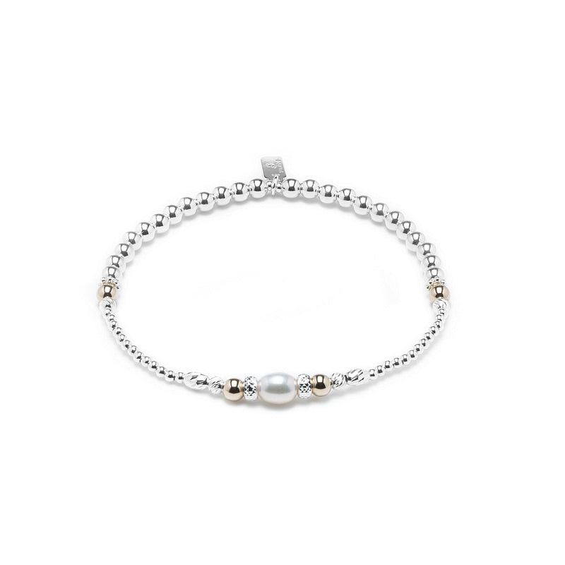 Minimalist 925 sterling silver stacking bracelet with white Freshwater pearl