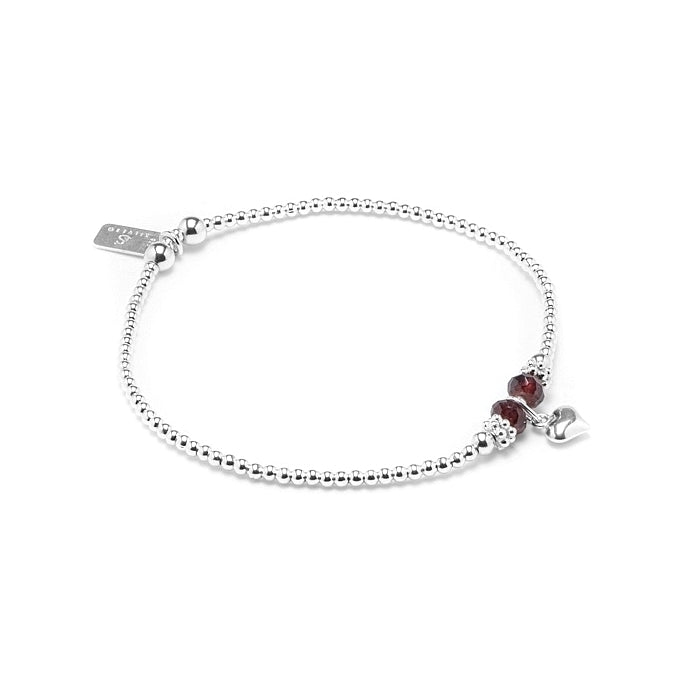 Adorable minimalist Garnet stacking bracelet with tiny heart charm