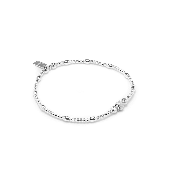 Elegant frosted bead silver stacking bracelet with multicut silver beads
