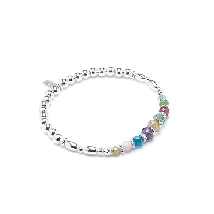 Colorful summer silver bracelet with Garnet, Tourmaline, Rutile Quartz, Fluorite and more