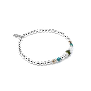 Oriental silver stacking bracelet with 14K gold filled beads and Turquoise gemstone