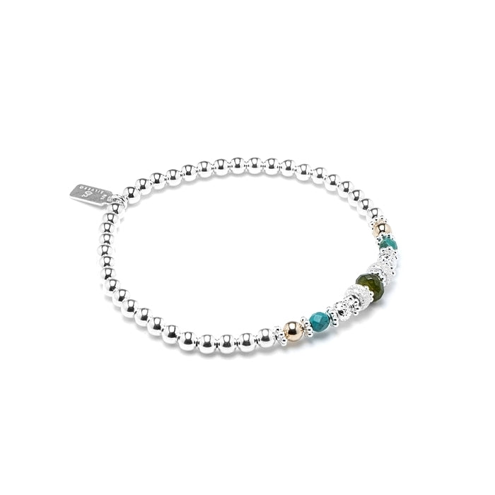 Oriental silver stacking bracelet with 14K gold filled beads and Turquoise gemstone