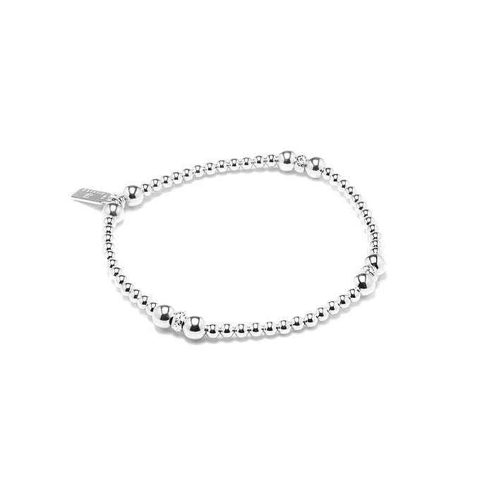 Fashionable stacking silver ball bracelet with multicut beads