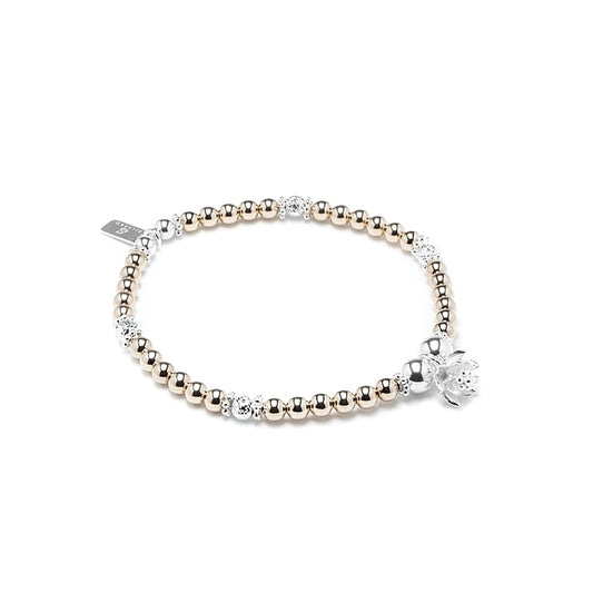 Elegant Lotus flower silver and 14k gold filled stacking bracelet 