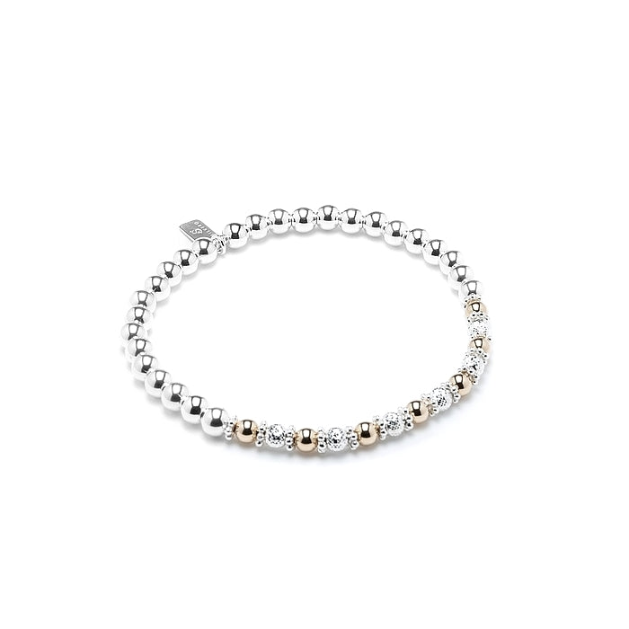 Dazzling silver and 14k gold filled stacking bracelet with multicut silver beads