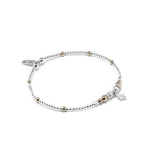 Load image into Gallery viewer, Minimalist dazzling North Star silver stacking bracelet with 14k gold filled beads