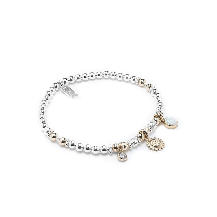 Luxury sterling silver bracelet with 14k gold filled Sun, Opal gemstone and Cubic zircona charm