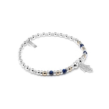 Load image into Gallery viewer, Dazzling Hamsa stacking silver bracelet with Lapis Lazuli and 14k gold filled beads