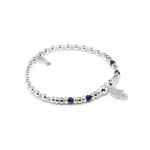 Dazzling Hamsa stacking silver bracelet with Lapis Lazuli and 14k gold filled beads
